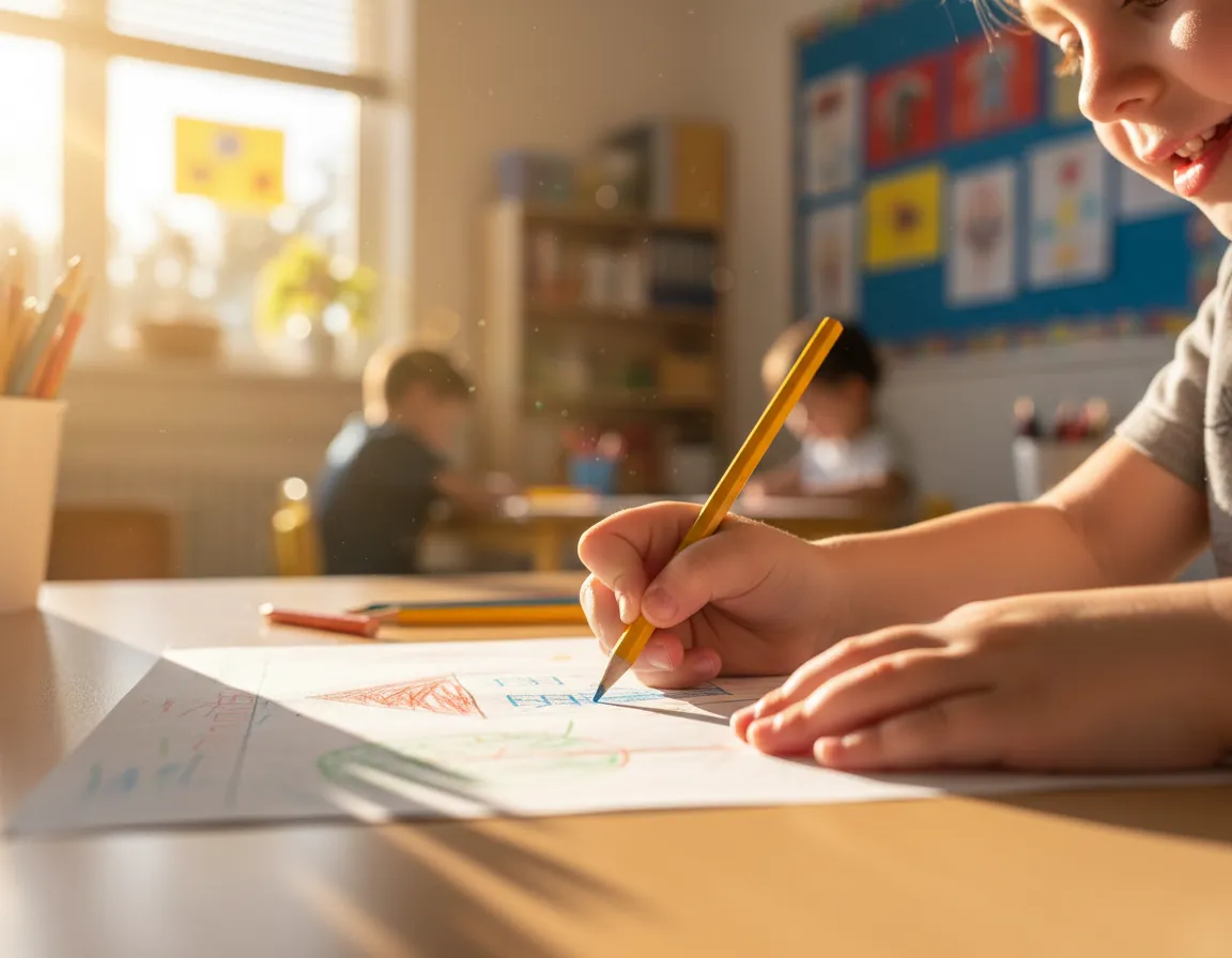 Criança desenhando em sala de aula